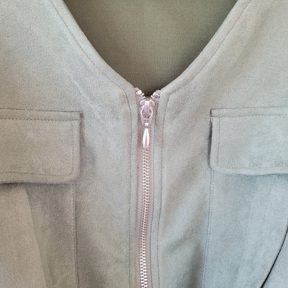 SUEDE Jade Green Wide Long Sleeve V Neck Waist Tie Jacket - Picture 8 of 10